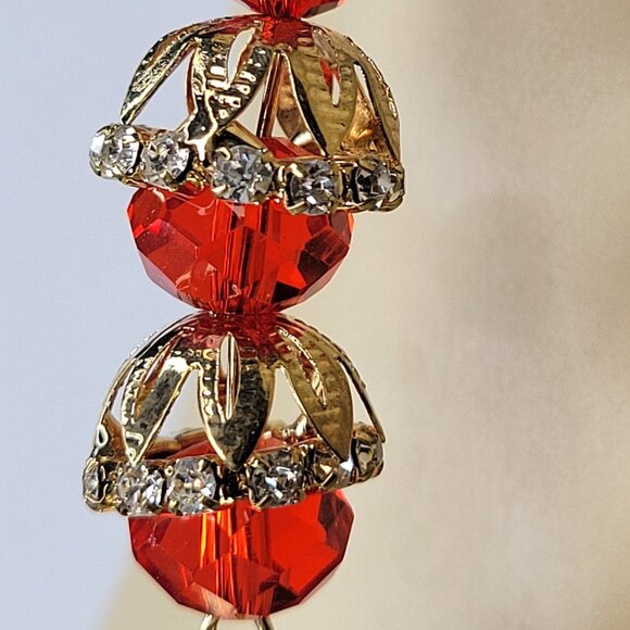 Red Crystal Tiered Chandelier Earrings - Picture 3 of 8